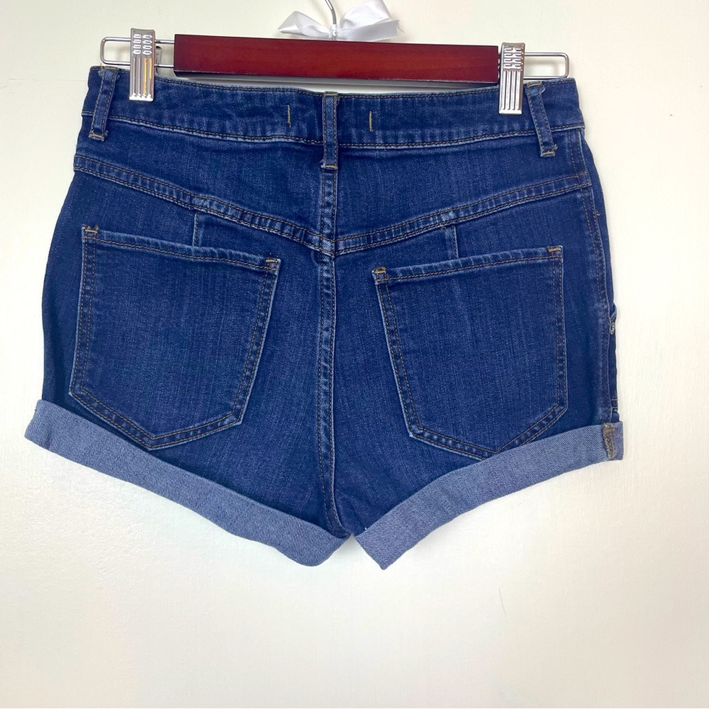 Free People Womens Patch Pocket High Waist Blue Denim Cuff Shorts Size 26 Summer - Picture 5 of 8